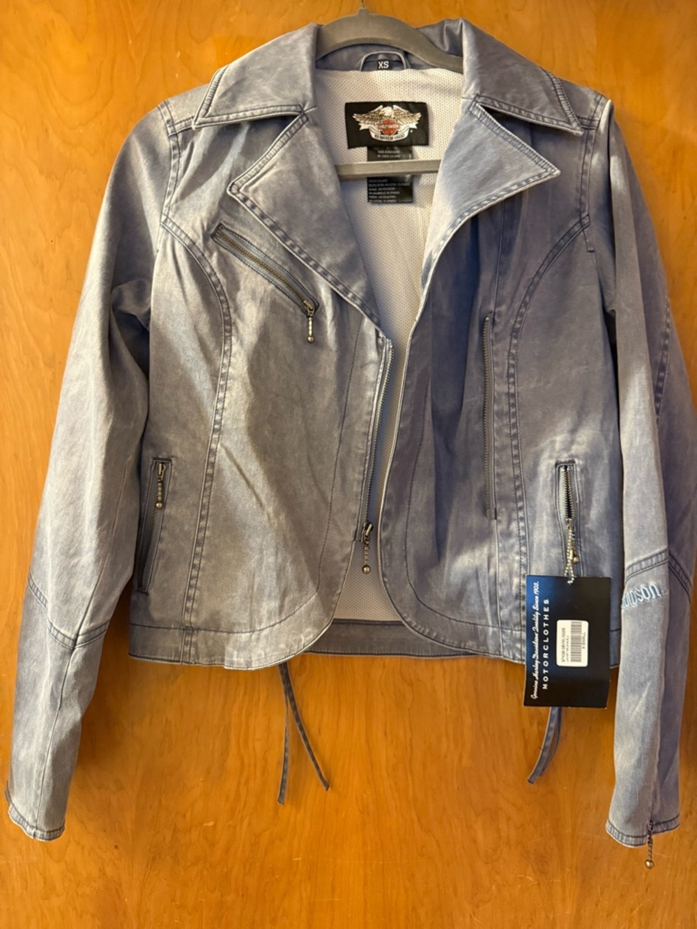 Women's Faux Leather Harley Davidson Moto Jacket - Blue